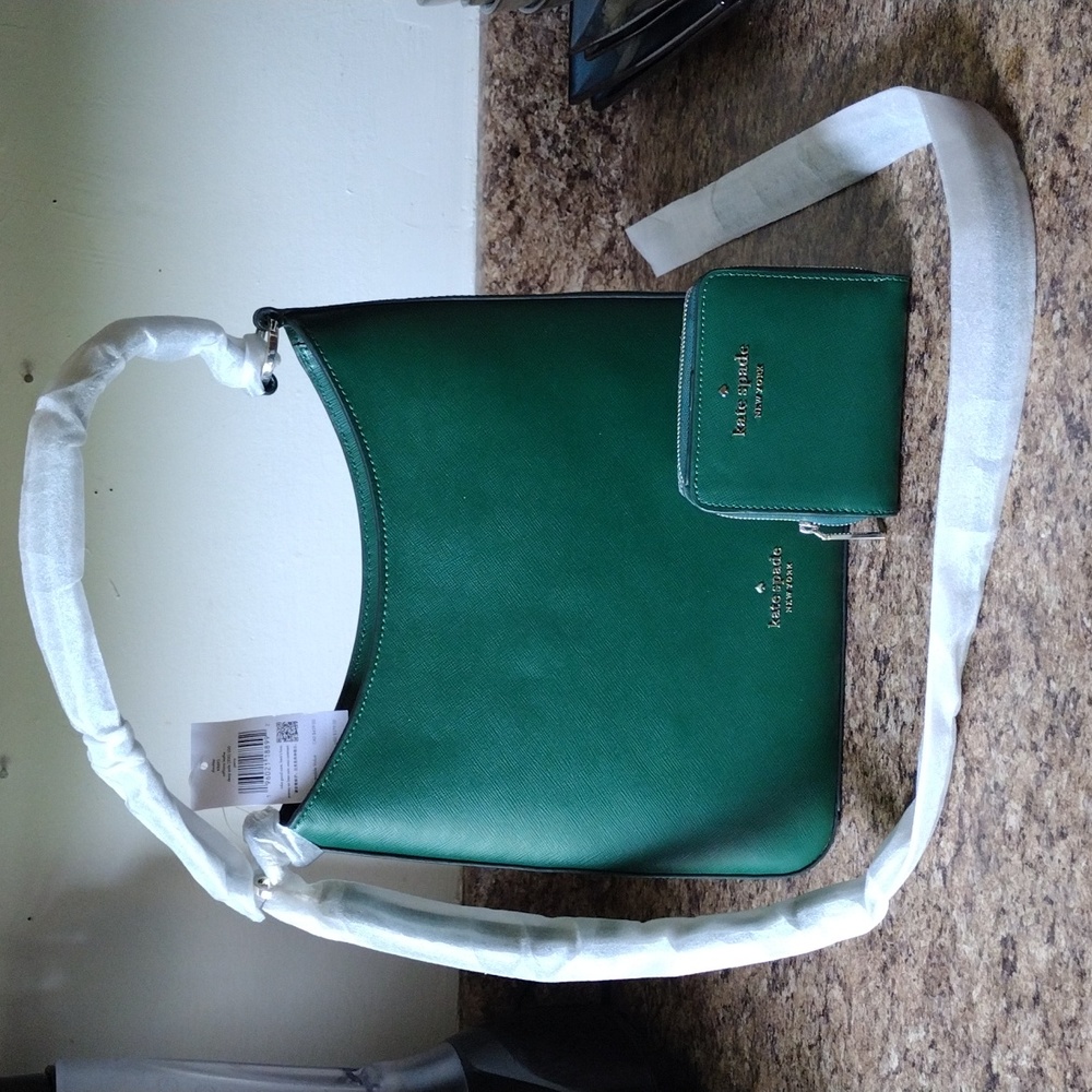 Kate Spade Perry Shoulder Bag in Deep Jade Green with Matching Wallet